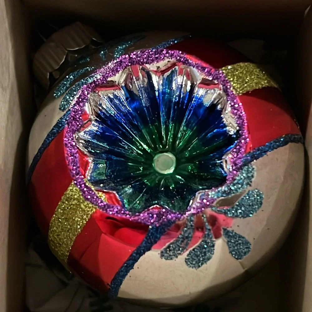Christopher Radko Shiny Brite indent & ball large glass Christmas ornaments